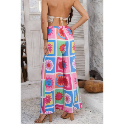 Allover Print Drawstring Pockets Wide Leg Pants See size chart under “more details” The Fashion Celestial