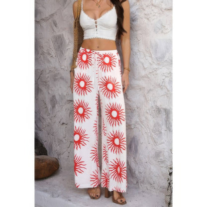 Allover Print Drawstring Pockets Wide Leg Pants See size chart under “more details” The Fashion Celestial