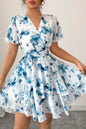 Floral V Neck Ruffle Sleeve Tie Belt Dress See size chart under “more details” The Fashion Celestial