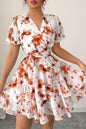 Floral V Neck Ruffle Sleeve Tie Belt Dress See size chart under “more details” The Fashion Celestial