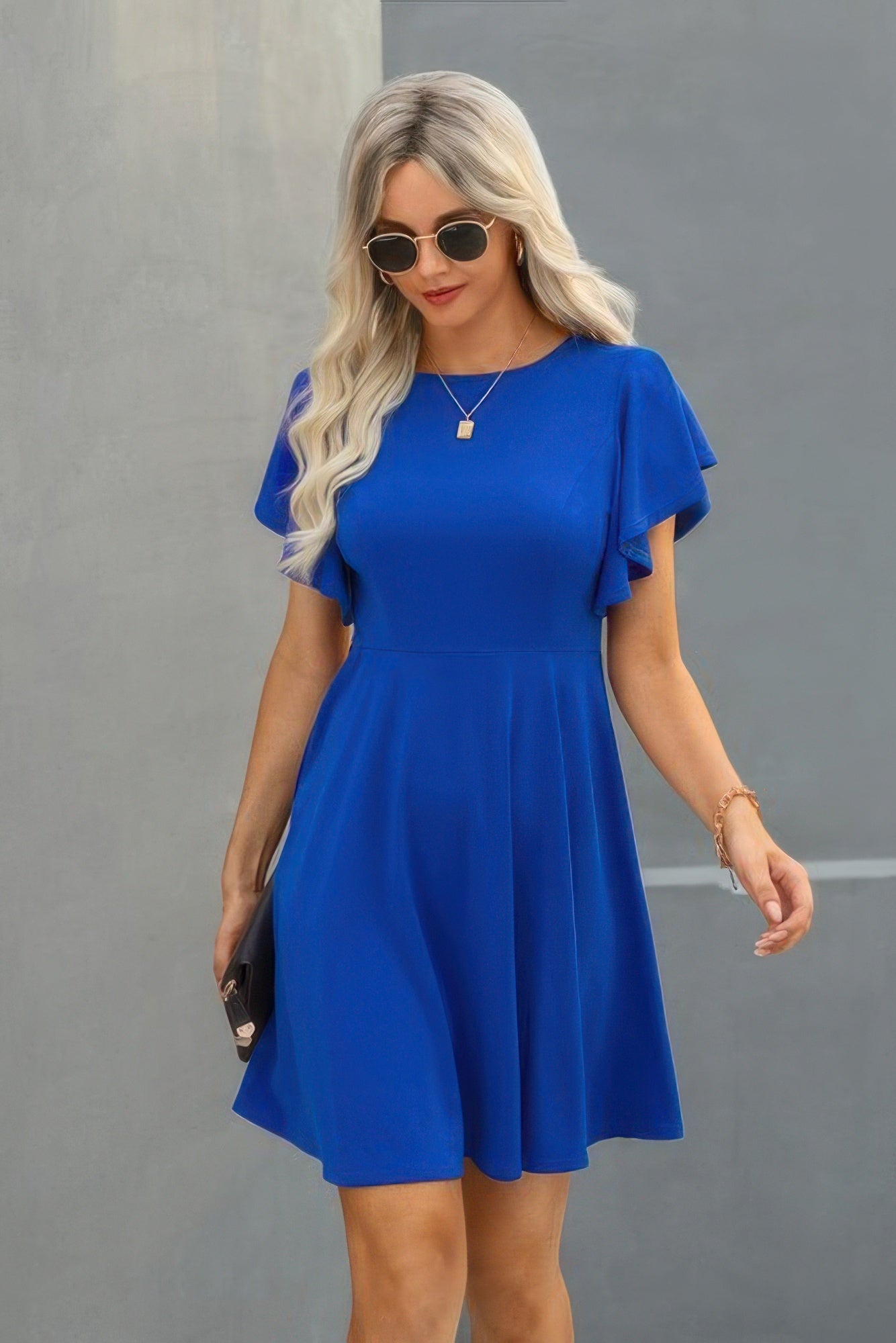Crew Neck Ruffled Short Sleeve Solid Dress See size chart under “more details” The Fashion Celestial