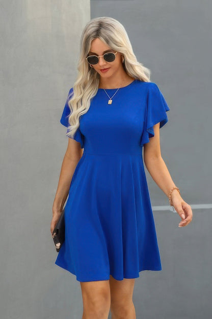 Crew Neck Ruffled Short Sleeve Solid Dress See size chart under “more details” The Fashion Celestial