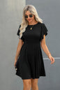 Crew Neck Ruffled Short Sleeve Solid Dress See size chart under “more details” The Fashion Celestial