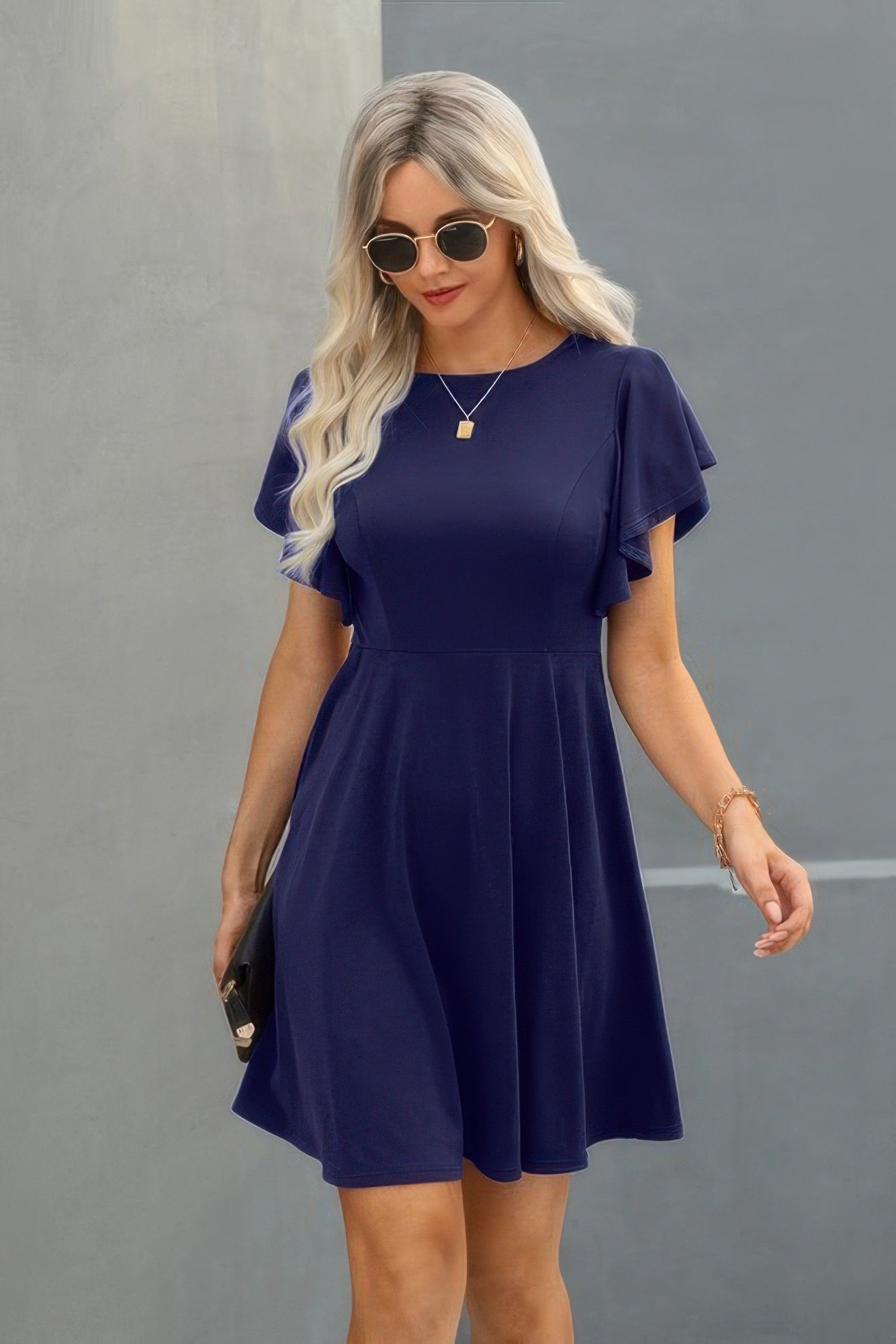 Crew Neck Ruffled Short Sleeve Solid Dress See size chart under “more details” The Fashion Celestial