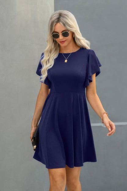 Crew Neck Ruffled Short Sleeve Solid Dress See size chart under “more details” The Fashion Celestial