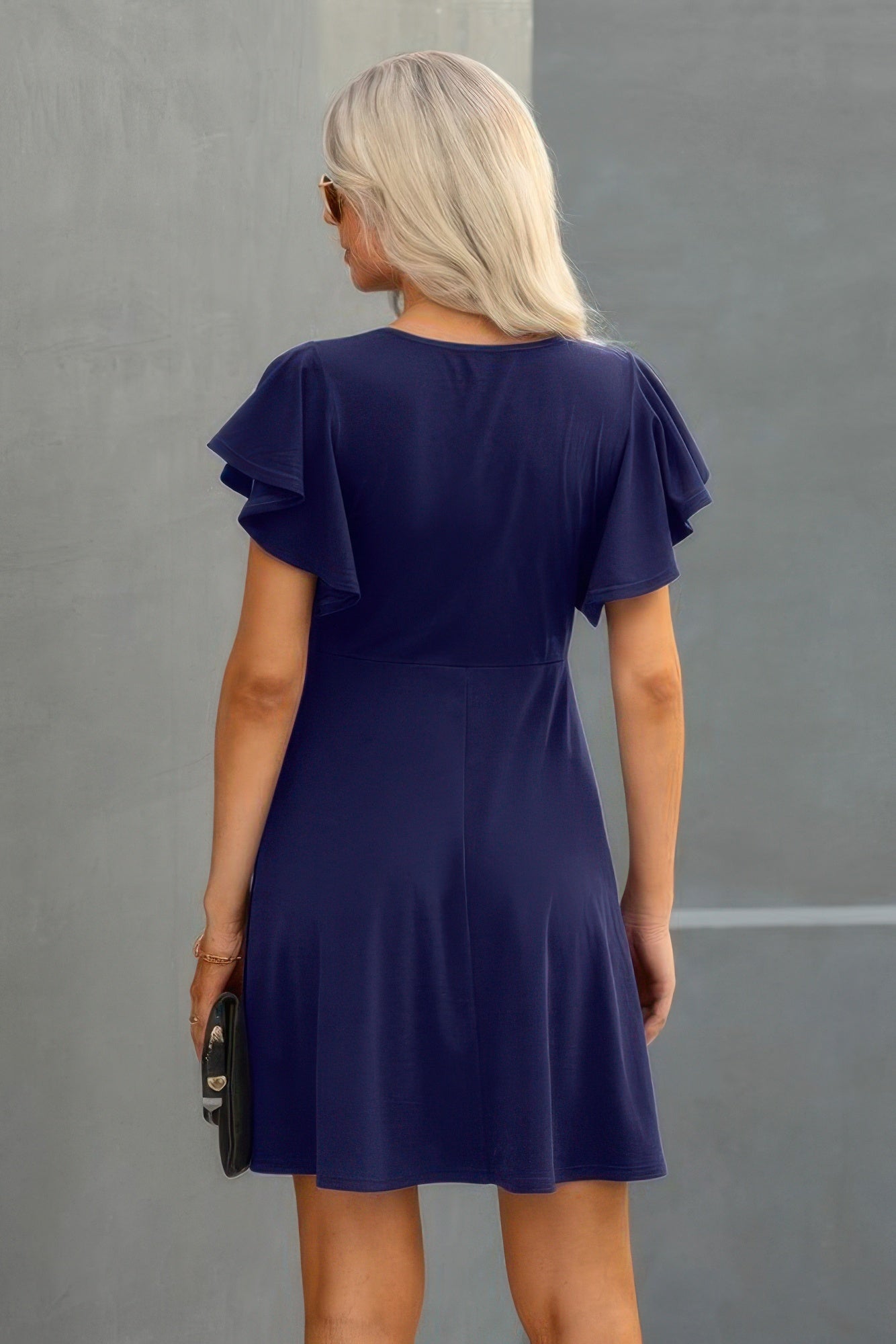 Crew Neck Ruffled Short Sleeve Solid Dress See size chart under “more details” The Fashion Celestial