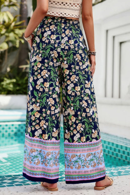 Floral Print Wide Stright Leg Pockets Elastic Pant See size chart under “more details” The Fashion Celestial