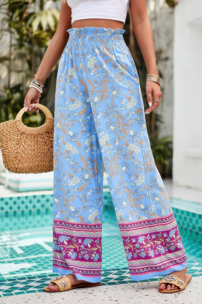 Floral Print Wide Stright Leg Pockets Elastic Pant See size chart under “more details” The Fashion Celestial