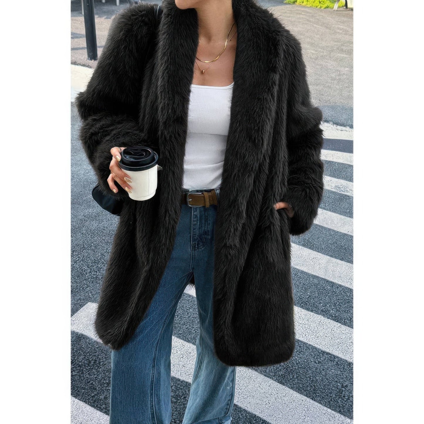 Solid Fluffy Faux Fur Shaggy Long Body Outwear See size chart under “more details” The Fashion Celestial