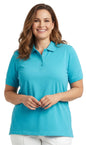 Women's Short Sleeve Pique Knit Polo Shirt in Relaxed Fit Pocketless Jersey