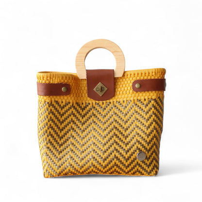 Yellow & Gold Chevron Mexican Tote Wood Handles MexiMexi