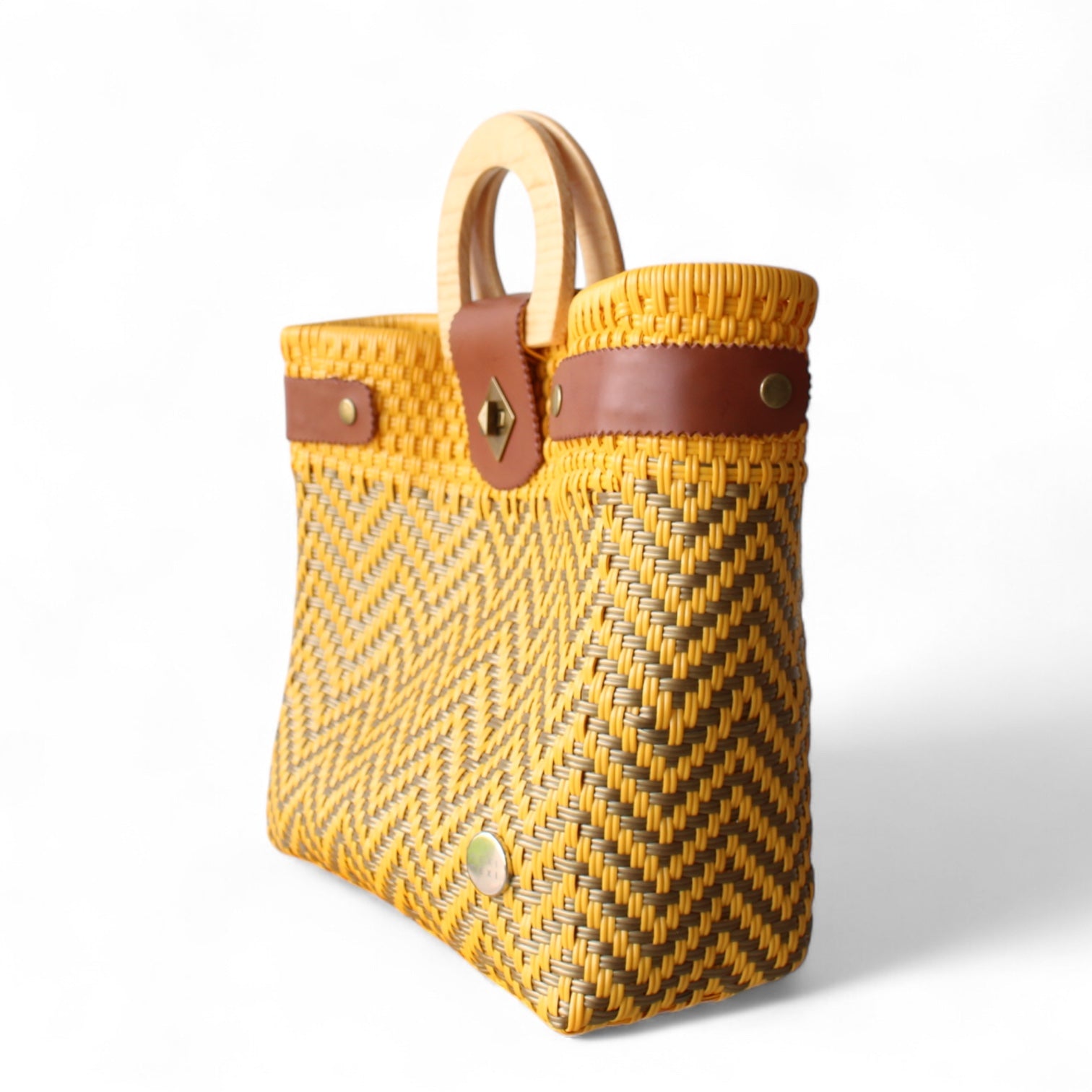 Yellow & Gold Chevron Mexican Tote Wood Handles MexiMexi