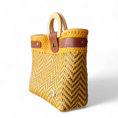Yellow & Gold Chevron Mexican Tote Wood Handles MexiMexi