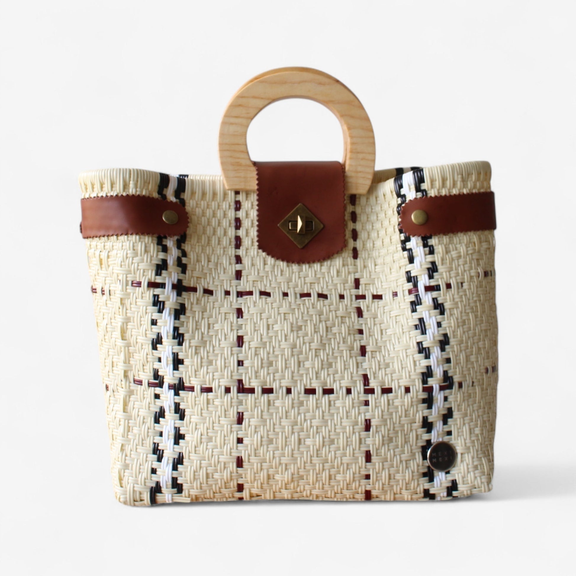 Beige, Black & Red Tote Wood Handles MexiMexi