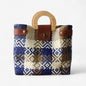 Royal Blue & Gold Mexican Tote Wood Handles MexiMexi