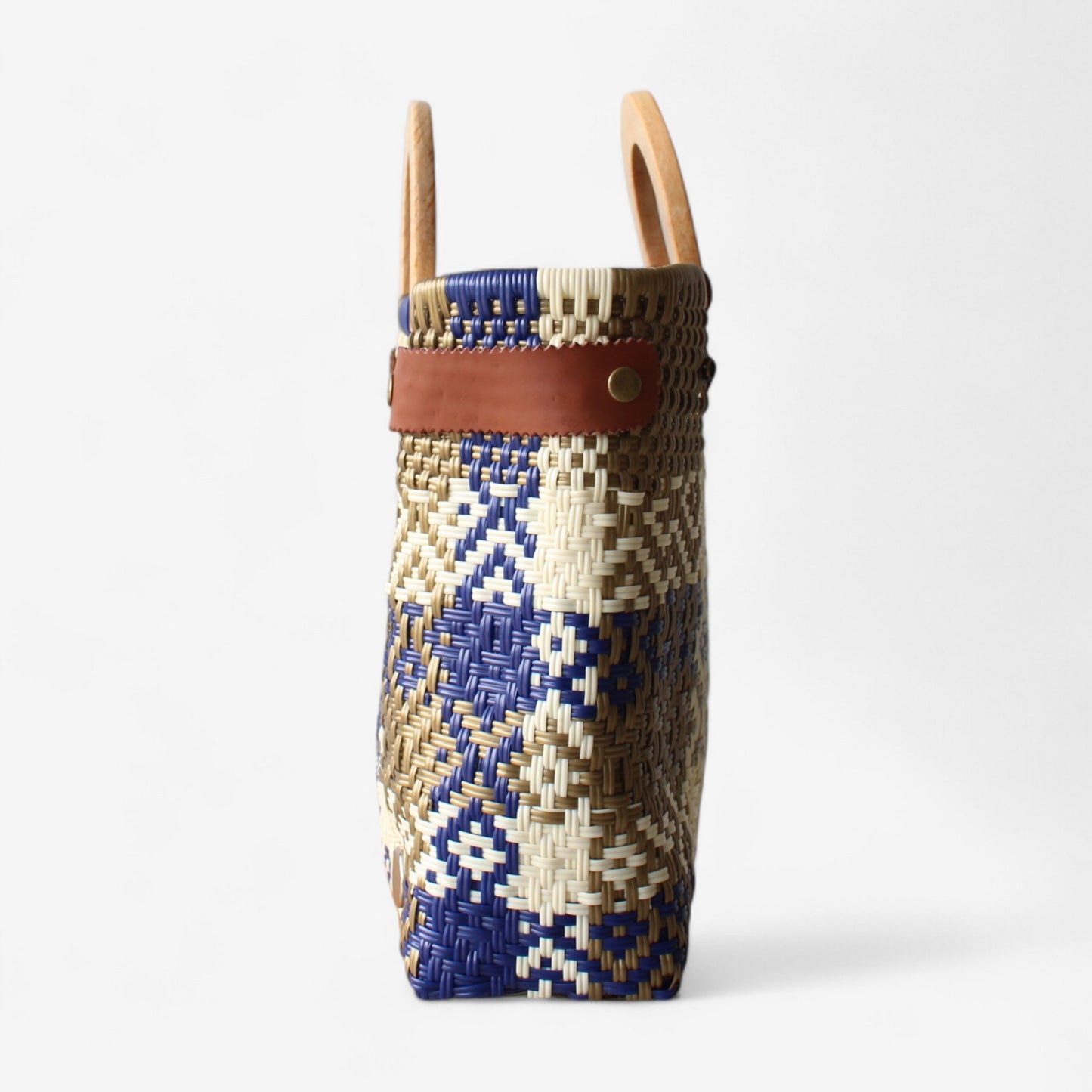 Royal Blue & Gold Mexican Tote Wood Handles MexiMexi