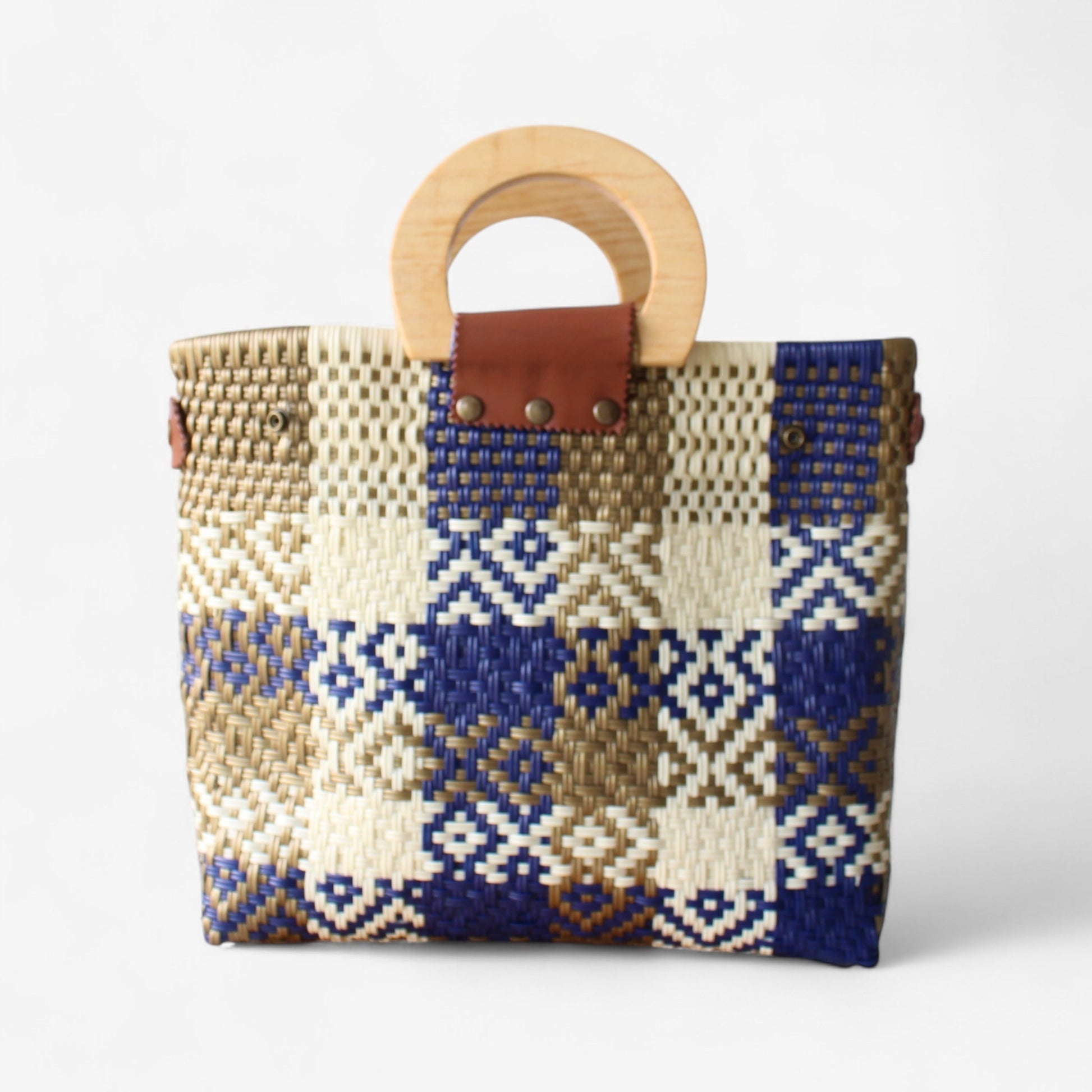 Royal Blue & Gold Mexican Tote Wood Handles MexiMexi