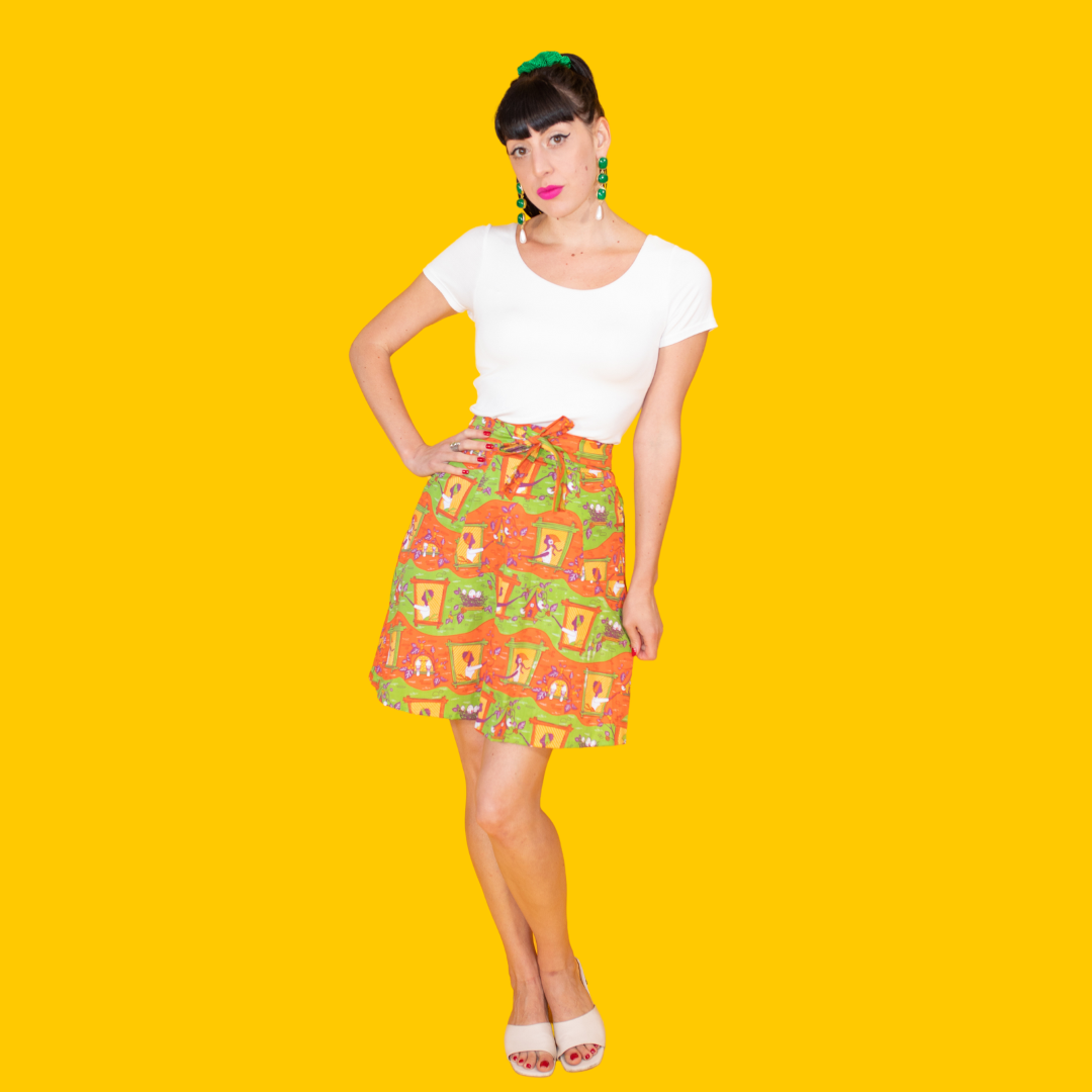 Brownstone Betties A-Line Skirt in Pumpkin & Olive Blue Platypus Clothing