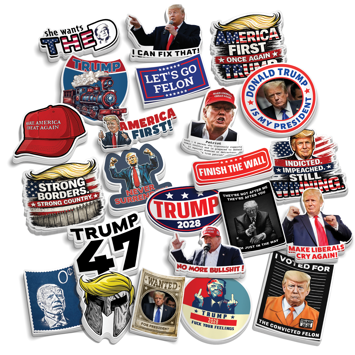 Trump 32 Piece Sticker Pack Armed American Supply