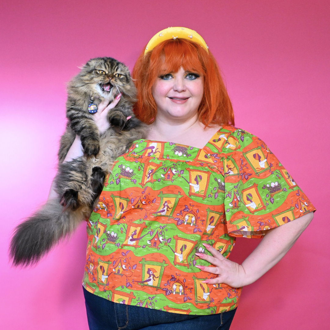 Brownstone Betties Square Neck Peasant Top in Pumpkin & Olive Blue Platypus Clothing