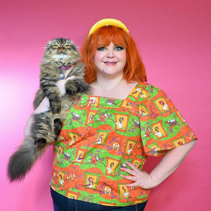 Brownstone Betties Square Neck Peasant Top in Pumpkin & Olive Blue Platypus Clothing