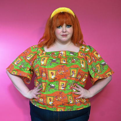 Brownstone Betties Square Neck Peasant Top in Pumpkin & Olive Blue Platypus Clothing