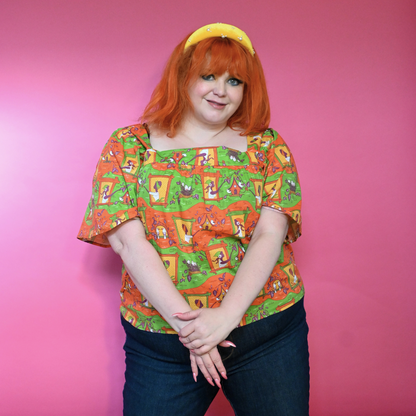 Brownstone Betties Square Neck Peasant Top in Pumpkin & Olive Blue Platypus Clothing