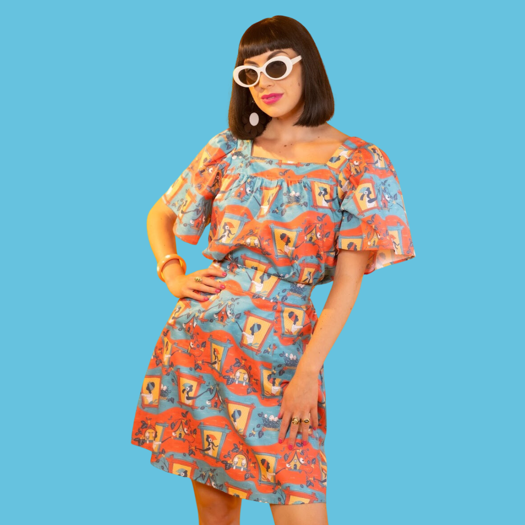Brownstone Betties A-Line Skirt in Red and Blue Blue Platypus Clothing