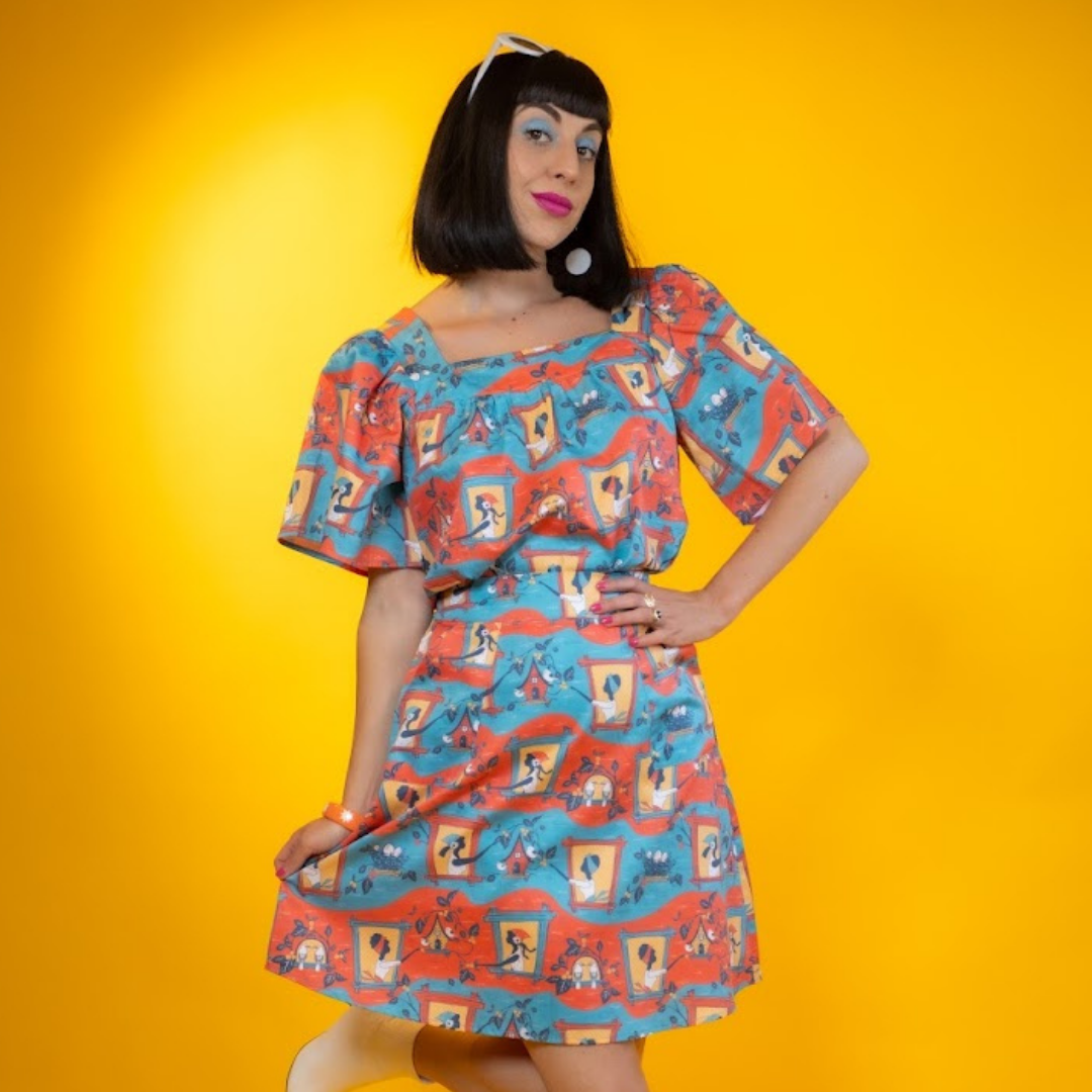 Brownstone Betties A-Line Skirt in Red and Blue Blue Platypus Clothing