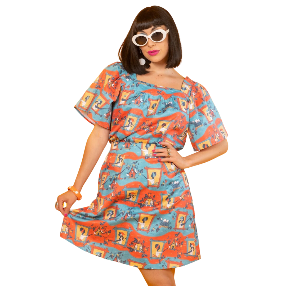 Brownstone Betties A-Line Skirt in Red and Blue Blue Platypus Clothing