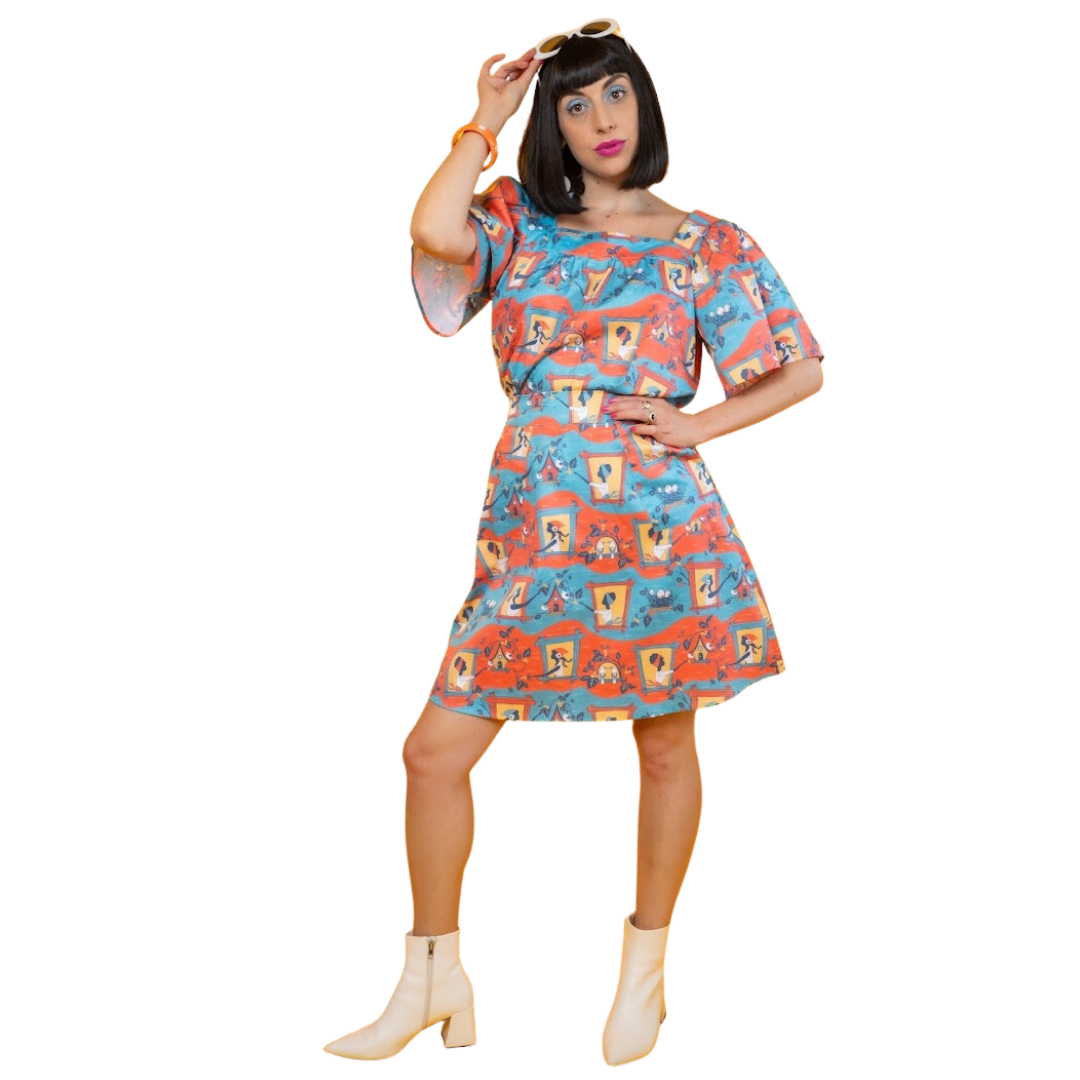 Brownstone Betties A-Line Skirt in Red and Blue Blue Platypus Clothing