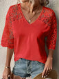 V-Neck Lace Hollow Loose Shirt