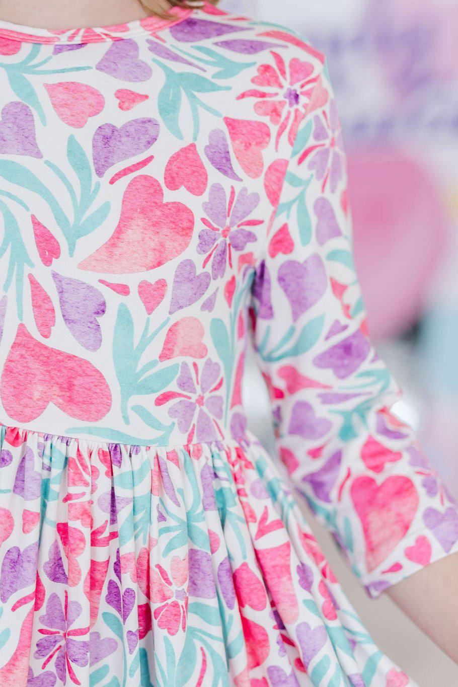 Watercolor Hearts 3/4 Sleeve Pocket Twirl Dress Mila & Rose ®