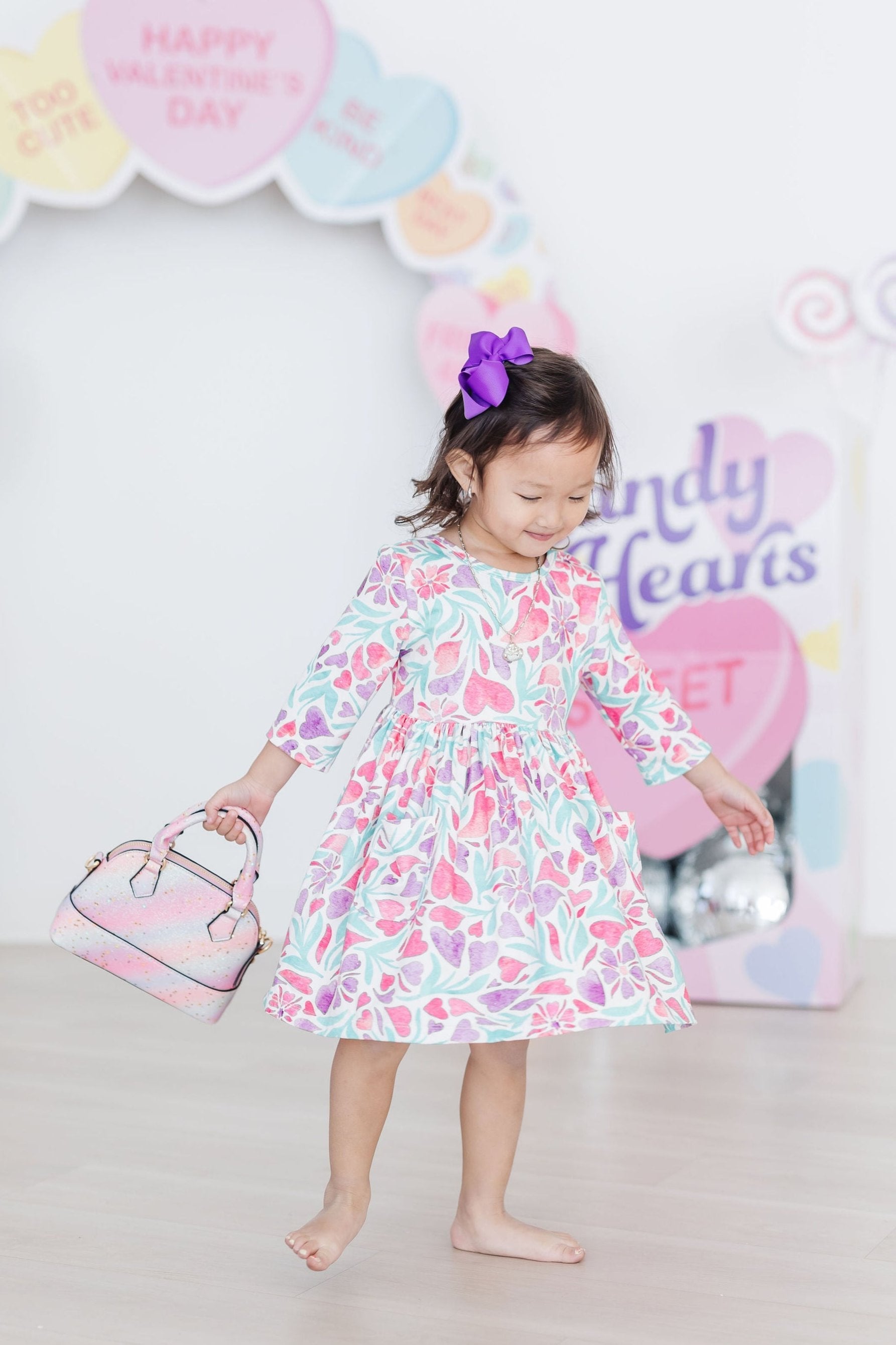 Watercolor Hearts 3/4 Sleeve Pocket Twirl Dress Mila & Rose ®