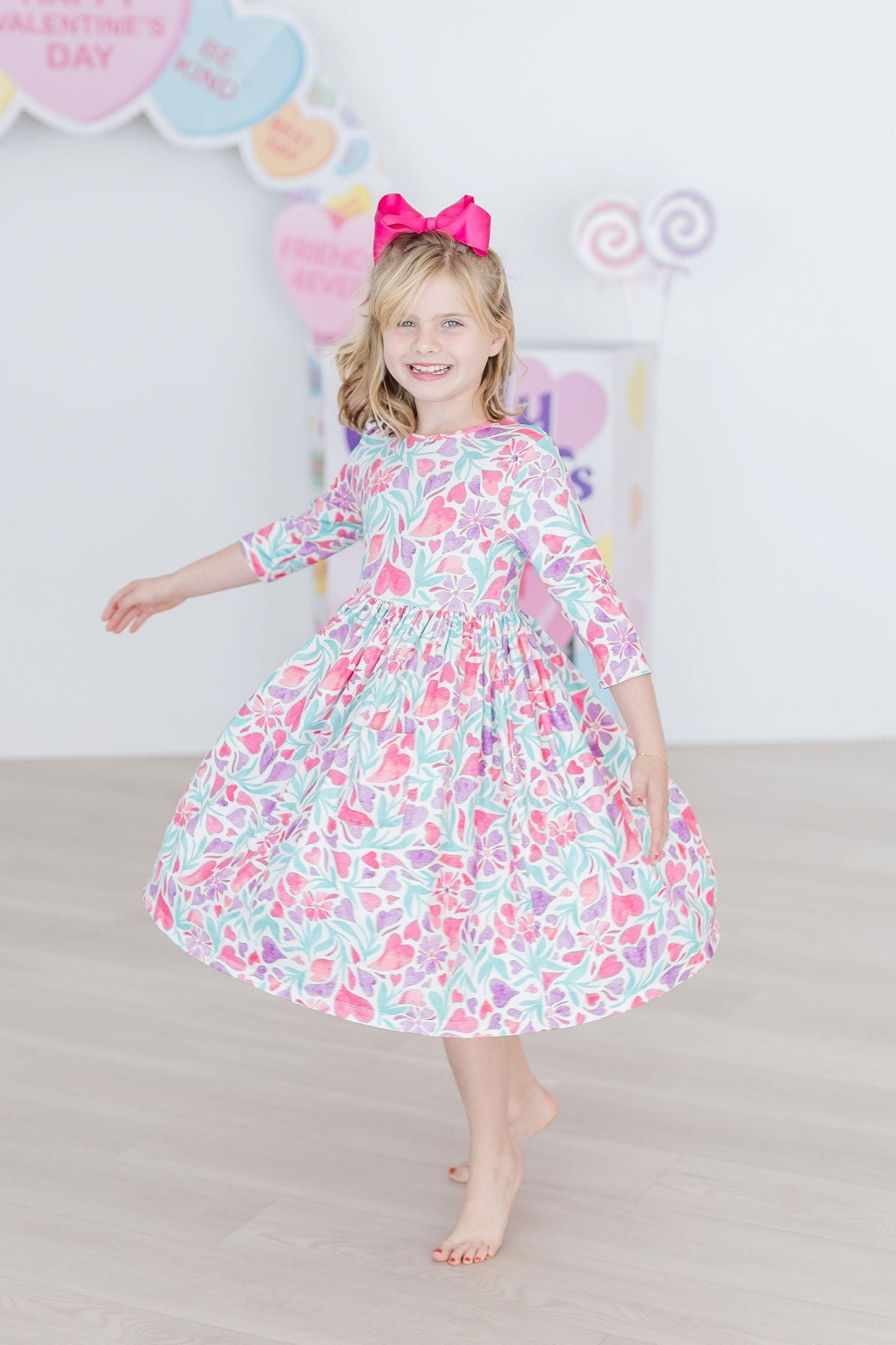 Watercolor Hearts 3/4 Sleeve Pocket Twirl Dress Mila & Rose ®