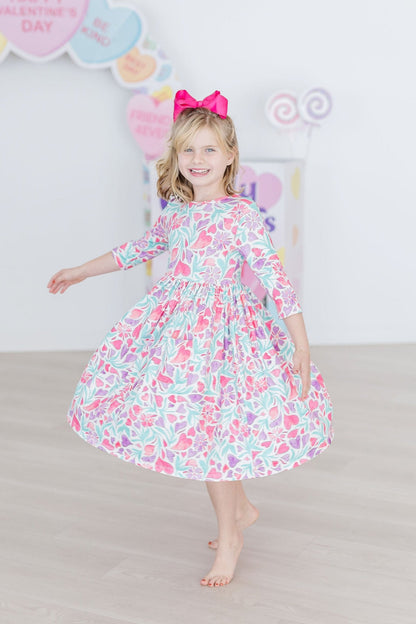 Watercolor Hearts 3/4 Sleeve Pocket Twirl Dress Mila & Rose ®