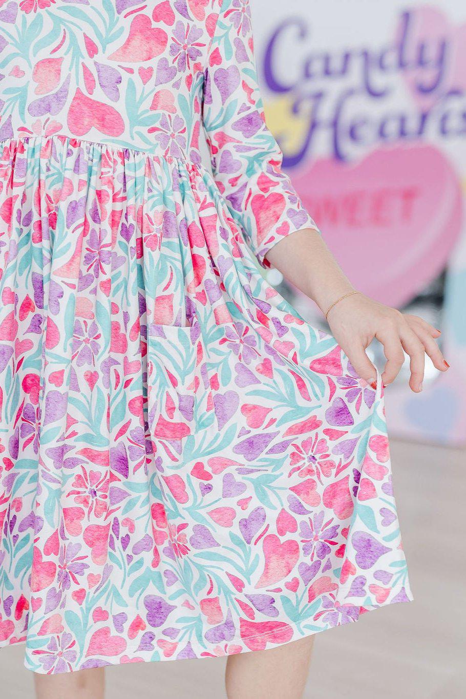 Watercolor Hearts 3/4 Sleeve Pocket Twirl Dress Mila & Rose ®