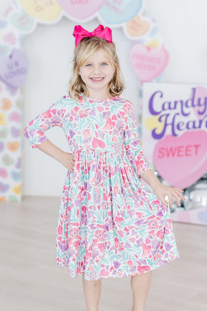 Watercolor Hearts 3/4 Sleeve Pocket Twirl Dress Mila & Rose ®