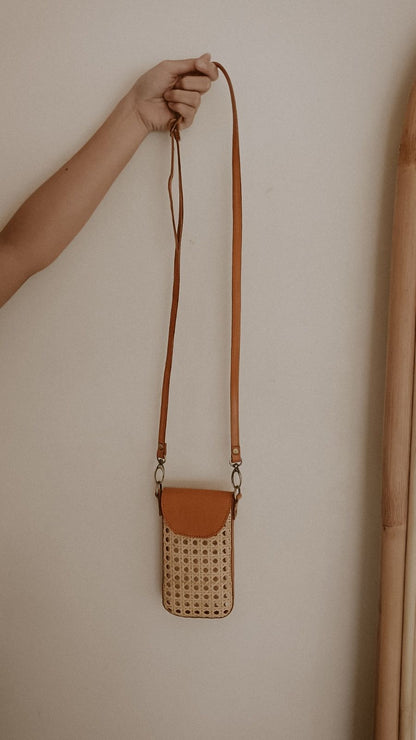 Nia Leather and Rattan Phone Sling Village Thrive