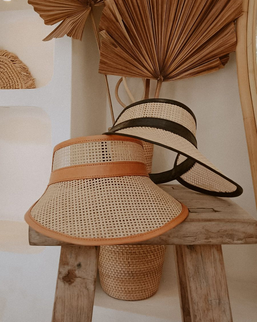 Sumi Leather and Cane Rattan Visor Village Thrive