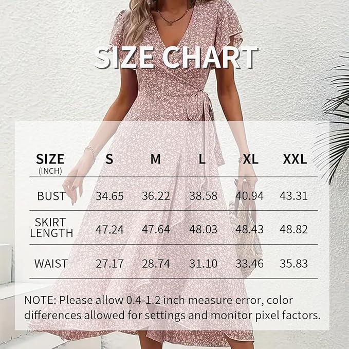Summer Floral Boho Dress - Short Sleeve Ruffle Flowy Maxi Dresses FitiqueFit