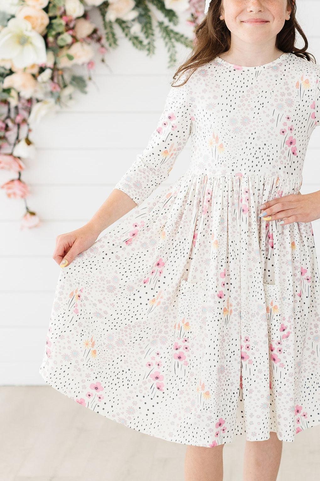 SALE Whimsical Wildflowers 3/4 Sleeve Pocket Twirl Dress Mila & Rose ®
