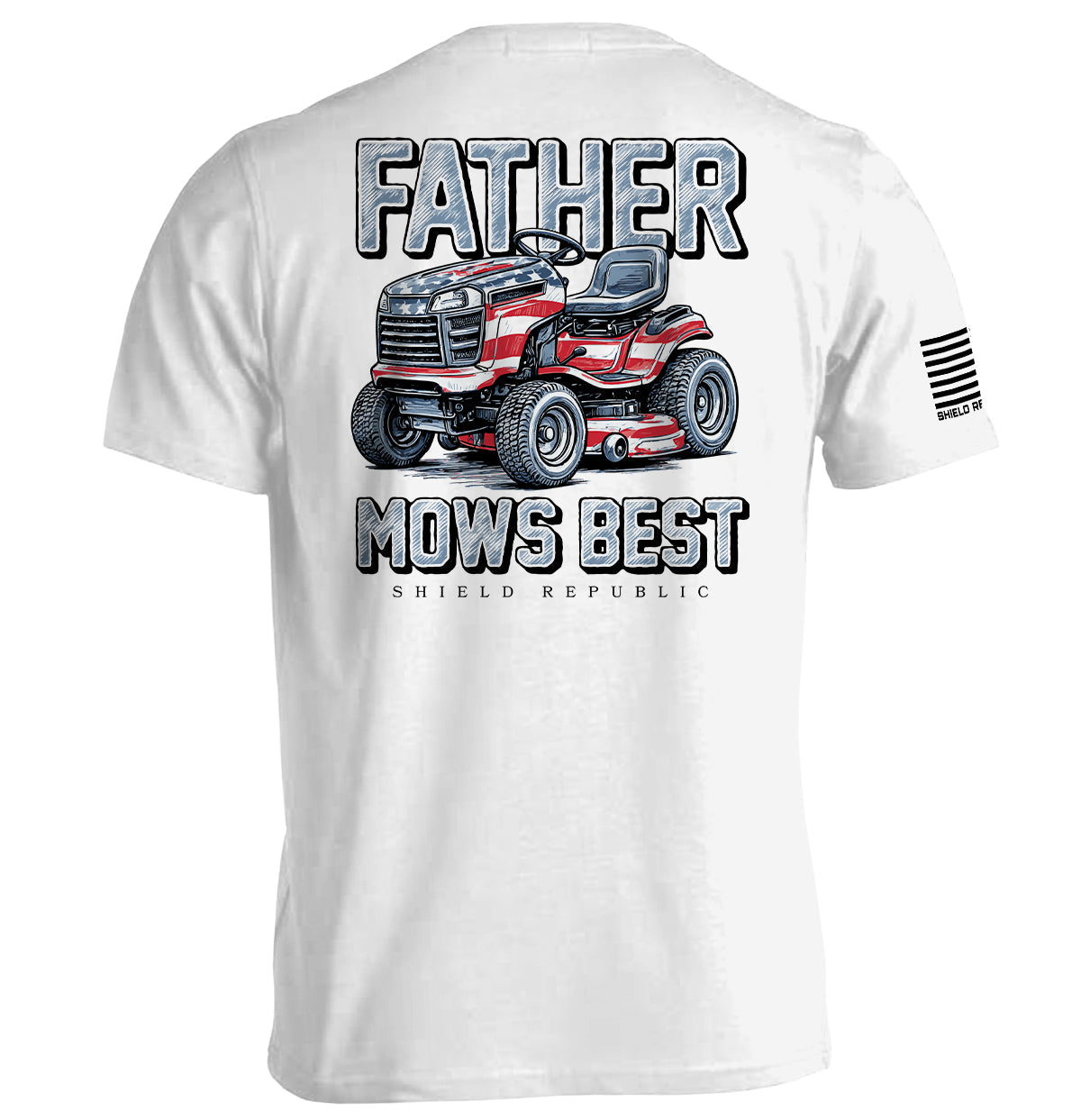 Father Mows Best Stars and Stripes Shield Republic