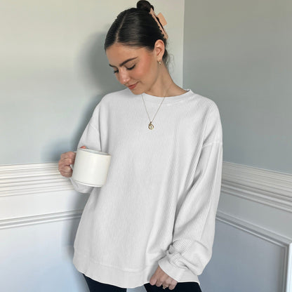 White Oversized Corded Crew Ivy + Cloth