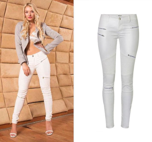 "Lola" White Faux Leather Zippered Knee Pencil Pants Country in My Heart