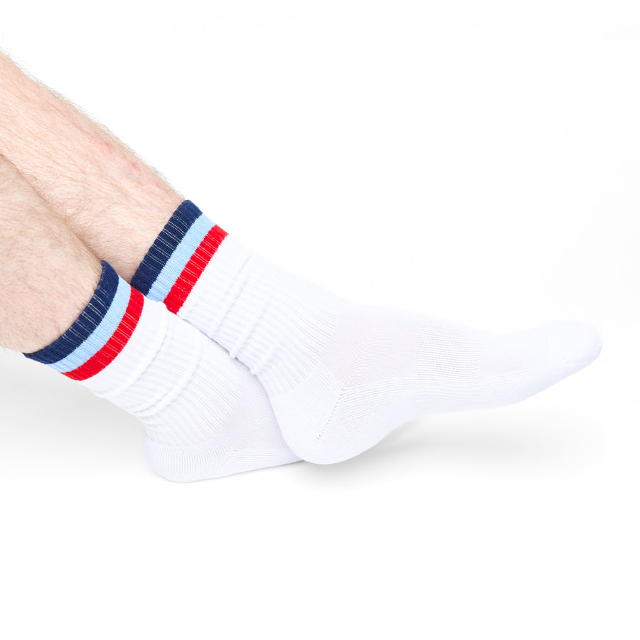 White 3 Stripe Casual Crew Socks DeadSoxy