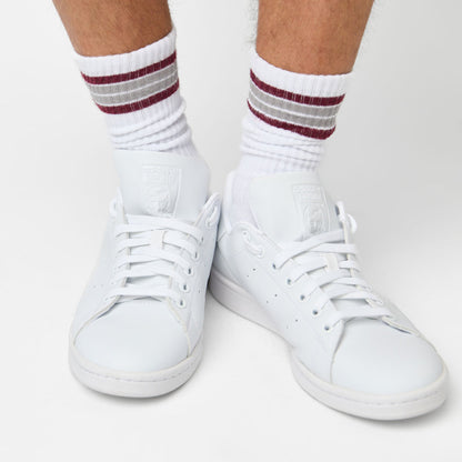 White Maroon 4 Stripe Casual Crew Socks DeadSoxy