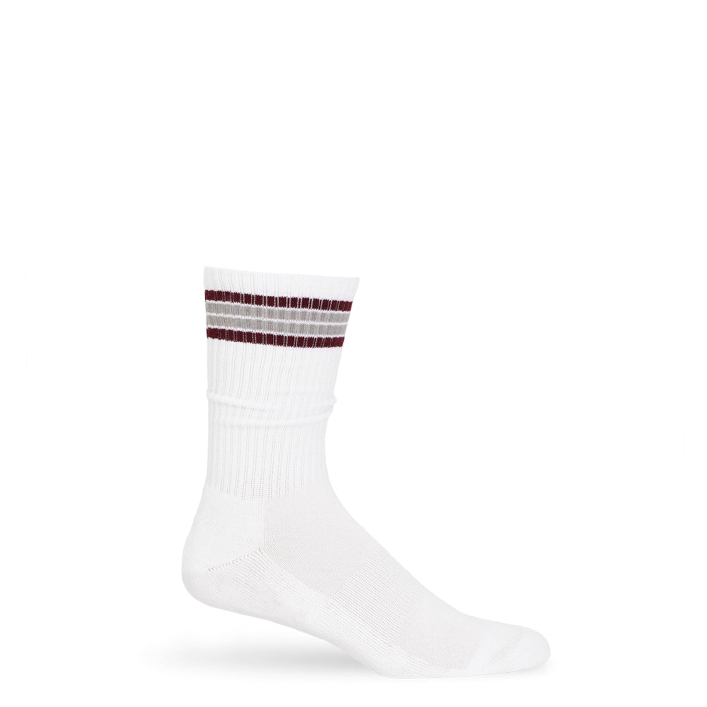 White Maroon 4 Stripe Casual Crew Socks DeadSoxy