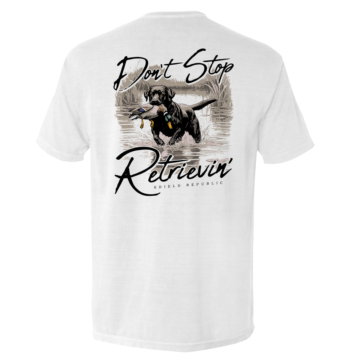 Don't Stop Retrievin' Black Lab Shield Republic