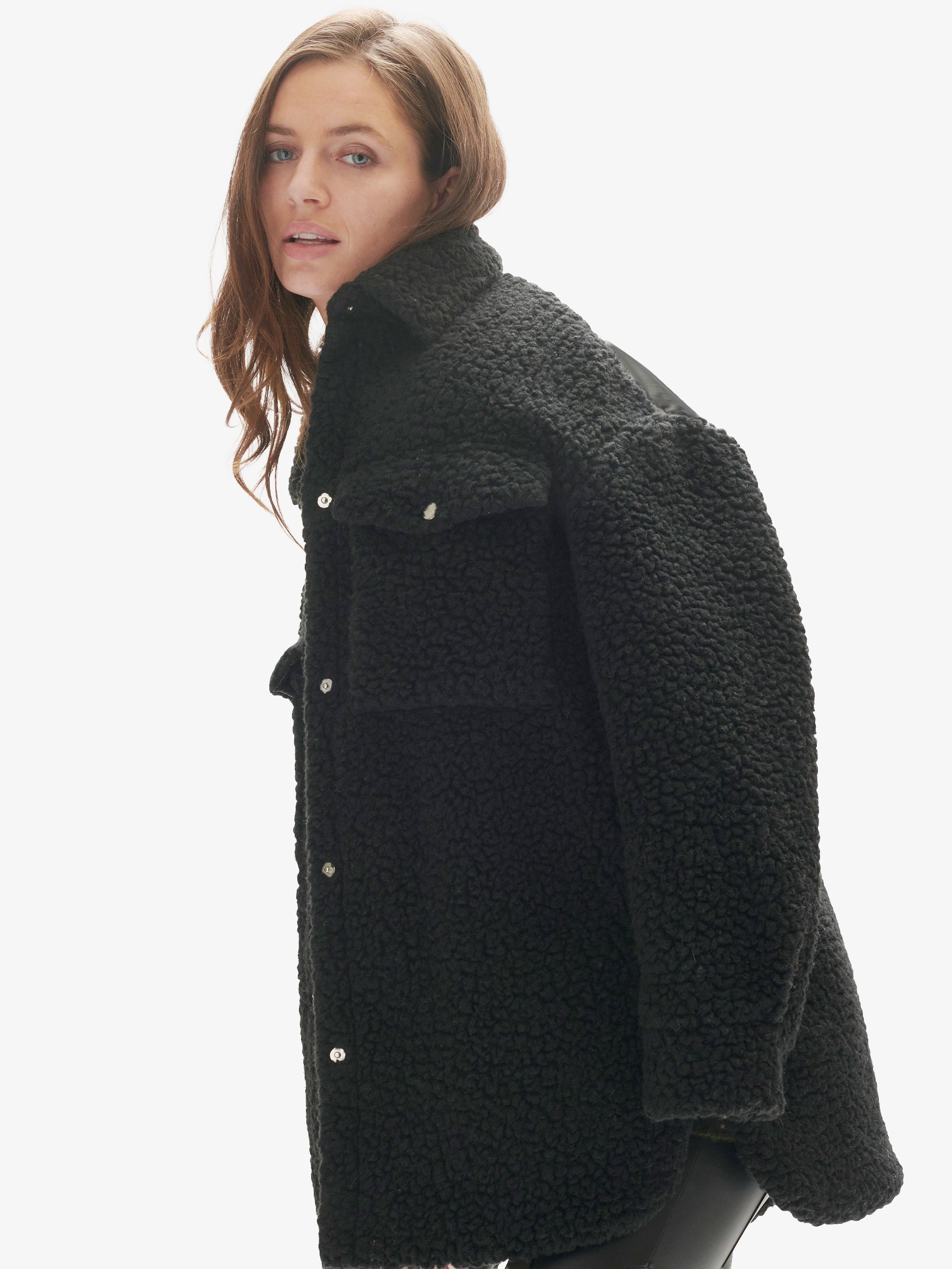 Padded Wool Sherpa Shirt Jacket - Black Holden Outerwear
